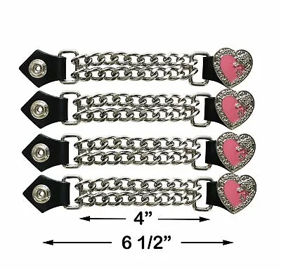 4pc Motorcycle Biker Pink Chrome Heart With Rose Design Vest Extender • $22.95