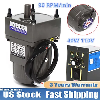 40W 110V Gear Motor Electric Variable Speed Controller 1:15 0-90RPM High Torque • $59