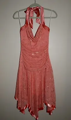 Vtg Y2K Taboo Peach Halter Cowl Neckline Sparkle Fairy Midi Dress Size Large L • $32.99