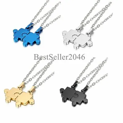 2pcs His And Hers Couple Stainless Steel Matching Puzzle Pendant Necklace Gift • $9.99