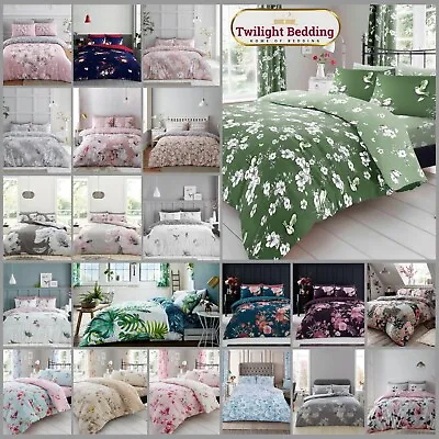 REVERSIBLE FLORAL DUVET Quilt Cover Bedding With Pillowcase Set Double King Size • £15.99