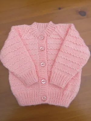 Hand Knitted Peach Baby Cardigan  3-6 Months • £7