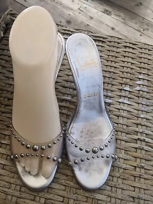 Christian Louboutin Silver Studded Clear Mule Heeled Sandals PVC And Patent 38 • $199