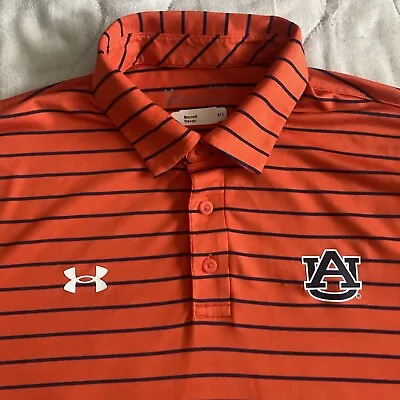 Under Armour Auburn Tigers Orange Striped Polo Shirt Size LARGE Football Stretch • $19.99