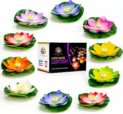 MAKUMARI Lotus Floating Lanterns- Set Of 10 Beautiful Large 7 Inch Artificial Fl • $31.12
