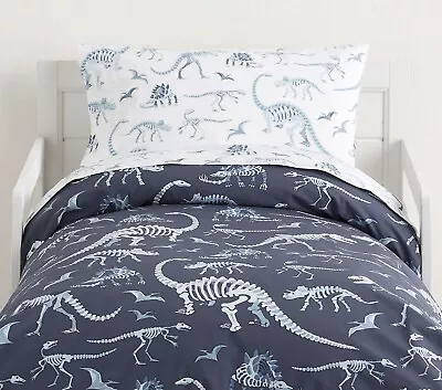 Pottery Barn Kids Dino Bones TODDLER SIZE Organic Duvet Cover AND Sheet SET NWT • $90