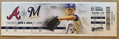 Milwaukee Brewers 4/1/14 MLB Ticket Stub Vs Atlanta Braves- Kyle Lohse • $6.95