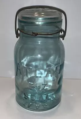 Vintage Lt Aqua Blue Atlas E-z Seal 2 Quart Canning Jar With Wire Closure & Lid • $13.99