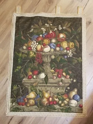 Vintage Quilted Fruit/Floral Tapestry Type Wall Hanging 25 X33  & 3  Hanger Tabs • $42.59