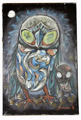 24  Vintage Oil Painting Canvas Halloween Decor Horror Owls Big Eyes Signed  • $55.99