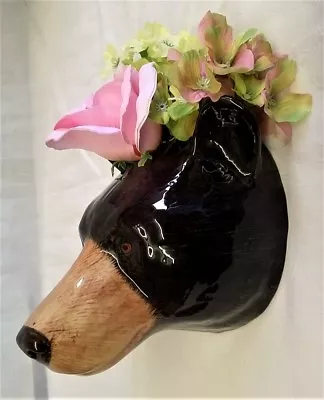 Quail Ceramic Black Bear Head Wall Pocket Or Vase - Animal Figure Or Model • $65.30