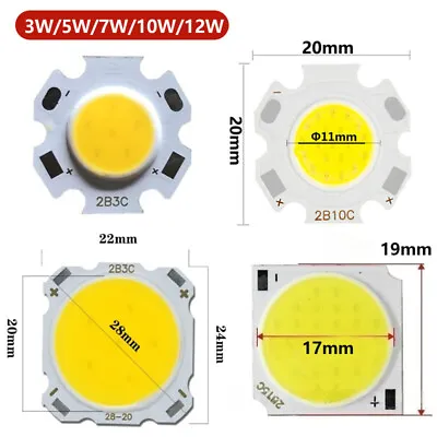 LED COB Chip 3W 5W 7W 10W 12W White Lamp Bulb Round  Spot/Floodlight 9V 12V 36V • £1.80