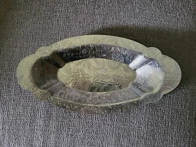 Mid Century Embossed Aluminum Tray Candy Nut Dish 13.5  X 7  Floral And Leaves • $6.99