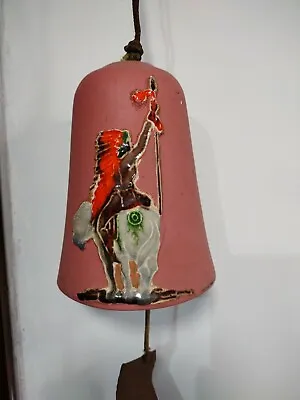 Vintage Pink Pacific Stoneware Wind Chime Bell American Indian Warrior • $22.95