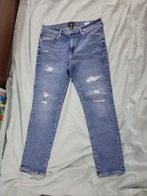 H&M Sqin Fit Jeans 34X27 Stacked Skinny Stretch Flex Denim Modern Acid Wash • $20