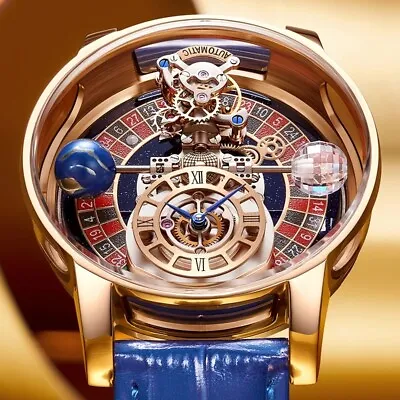 Luxury Men's Russian Roulette Tourbillon Watch Pindu Design Leather Wristwatch • £329.99