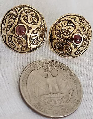 Vtg Sterling Silver 925 Gold Wash Mma Amethyst Cabochon Circle Earrings  • $25.99