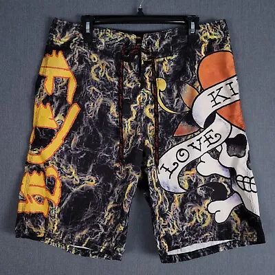 Ed Hardy Board Shorts Mens (34x10) Love Kills Slowly Unlined Swim Trunk Audigier • $23.90