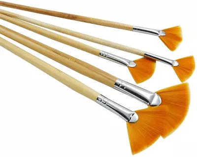 5Pcs/SetFan-Shaped Nylon Hair Short Wood Rod Brush Painting Drawing Supplies • $27.99