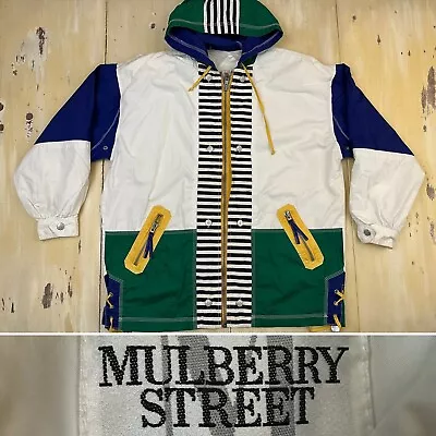 MULBERRY STREET - Vtg 90s White Blue Yellow Green Nautical Jacket Womens LARGE • $23.48