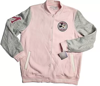 Disney 100 Yrs Of Wonder Mickey Mouse Club Womens Pink Gray Varsity Jacket SZ S • $48