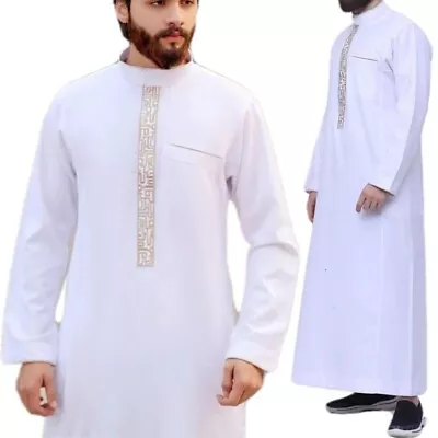 Dubai Men's Robes Ramadan Eid Muslijm Man Dress Jubba Thobe Arab Islamic Kaftan • $27.37