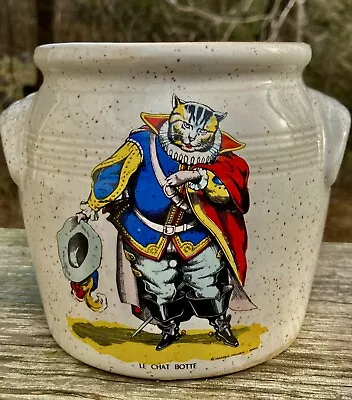 Vtg GrÈs Stoneware French Confit Pot Puss In Boots Cat Fairy Tale Épinal Image • $49