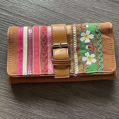 Multicolored Mixed Media  Brown Tri-fold Wallet Sequins Embroidered • $24.99