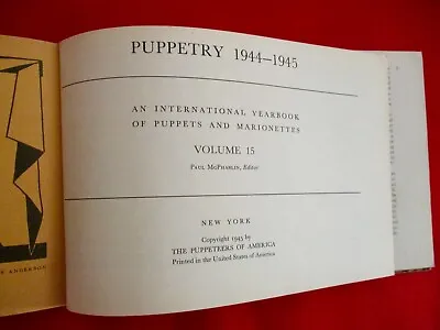 Puppetry 1944-1945. International Yearbook Of Puppets And Marionettes. Journal • $50