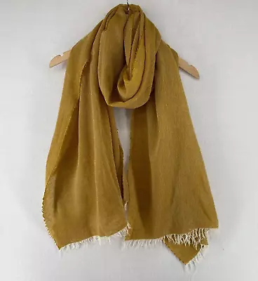 EILEEN FISHER Scarf Womens Wool Gauze Rectangle Fringed Mustard Brown 28  X 86  • $44.99