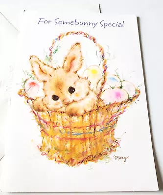 Vintage Greeting Card Mary Hamilton Easter Cute Bunny In Basket With Easter Eggs • $3.50