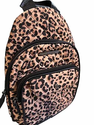 Steve Madden Cheetah Leopard Print Nylon Crossbody Sling Backpack Brown Black • $29.99