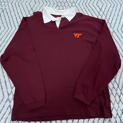 Vintage Virginia Tech Hokies Polo Shirt Men Large Maroon White Rugby Long Sleeve • $29.91