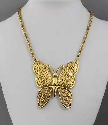 Vintage 50’s Gold Tone Movable Butterfly Pendant Necklace • $5.99