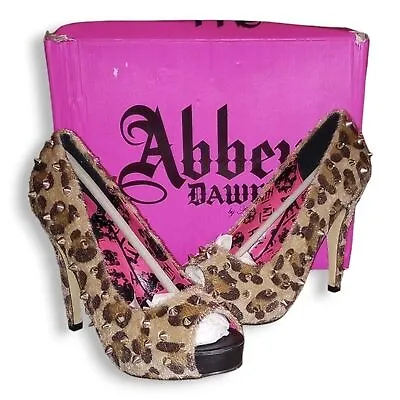 Abbey Dawn Sz6 WTH Peep Toe Leopard Faux Fur Spiked Platform Stiletto NIB • $25