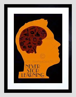 £24.50 • Buy Never Stop Learning Quote Typography Motivation Orange Framed Print B12x13951