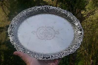 Antique German 800 Fine Silver Oval Shaped Open Work Tray / Platter • $395