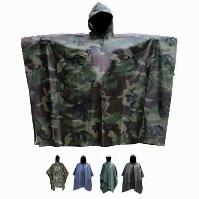 Tactical Rain Poncho - Army Military Poncho Shelter - Waterproof Ripstop Camping • $24.99