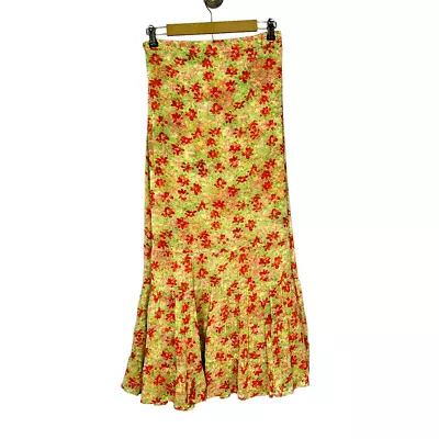 Vintage Reversible Tiered Maxi Skirt Floral 90s Colorful Long Flowy Pull On Boho • $29.95