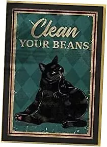 Clean Your Beans Black Cat Bathroom Vintage Tin Sign Funny Art Print Wall  • $19.31