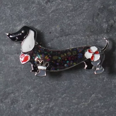 Psychedelic Dachshund Dog  Brooch  - Silver Tone Metal • $4.54