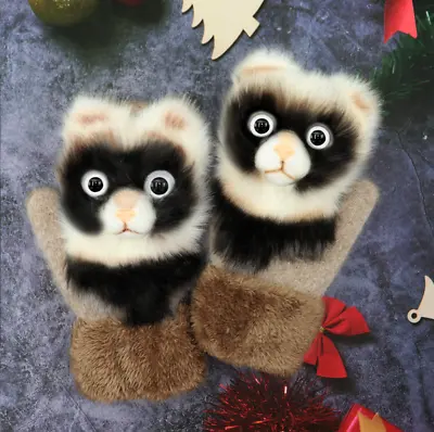 Cute Women's Winter Knit Gloves 3D Fluffy Cartoon Animal Thermal Mittens SHIP US • $22.98