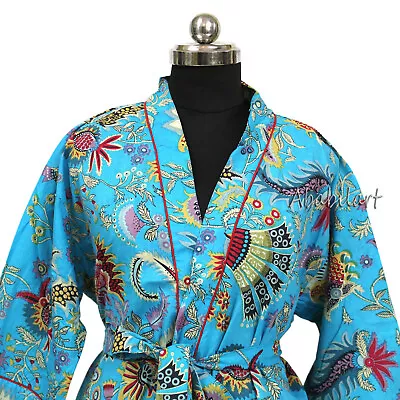 $28.37 • Buy Dressing Gown Bathrobe One Size Women Sleepwear Robe Indian Floral Cotton Kimono