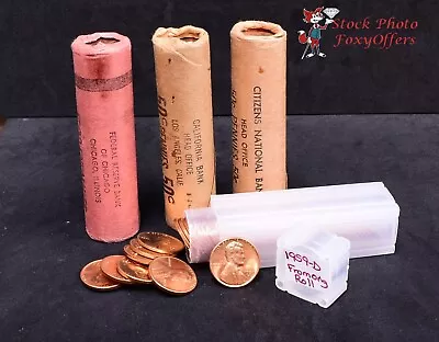 Lot Of 2 1959-D Lincoln Cent BU Rolls – 100 Total Coins • $15