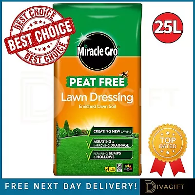 Miracle Gro Peat Free Lawn Turf Dressing Enriched Lawn Top Soil Compost 25l New • £16.99