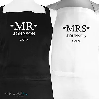 Personalised Set Of 2 Mr & Mrs Kitchen Aprons Wedding Anniversary Couples Gift • £37.95