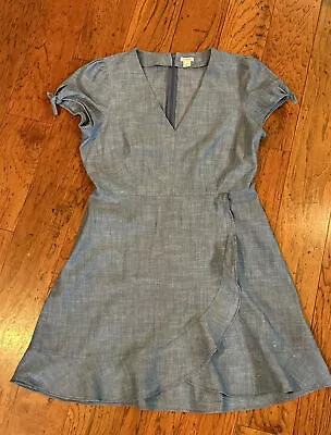 J. CREW Deep V-neck Blue Chambray Fitted  Dress Women's Size 12 Knee Length • $15