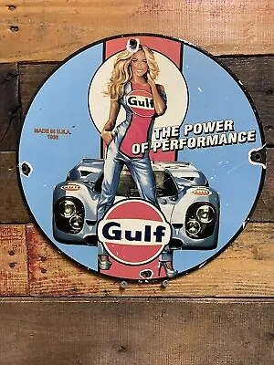 Vintage Gulf Porcelain Sign Gas Oil Service Station Garage Advertising Pumpplate • $185