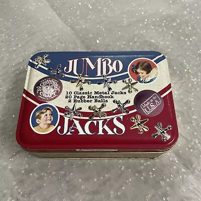 Games Jumbo Jacks Metal Tin 10 Classic Metal Jacks 2 RubberBalls VTG Kids Toys • $12