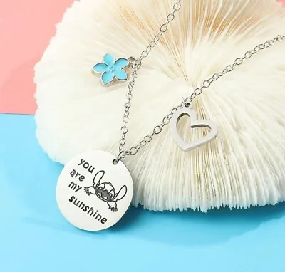 Stitch Enamel 3  Pendant Necklace You Are My Sunshine Silver Tone Gift Bag • £5.75